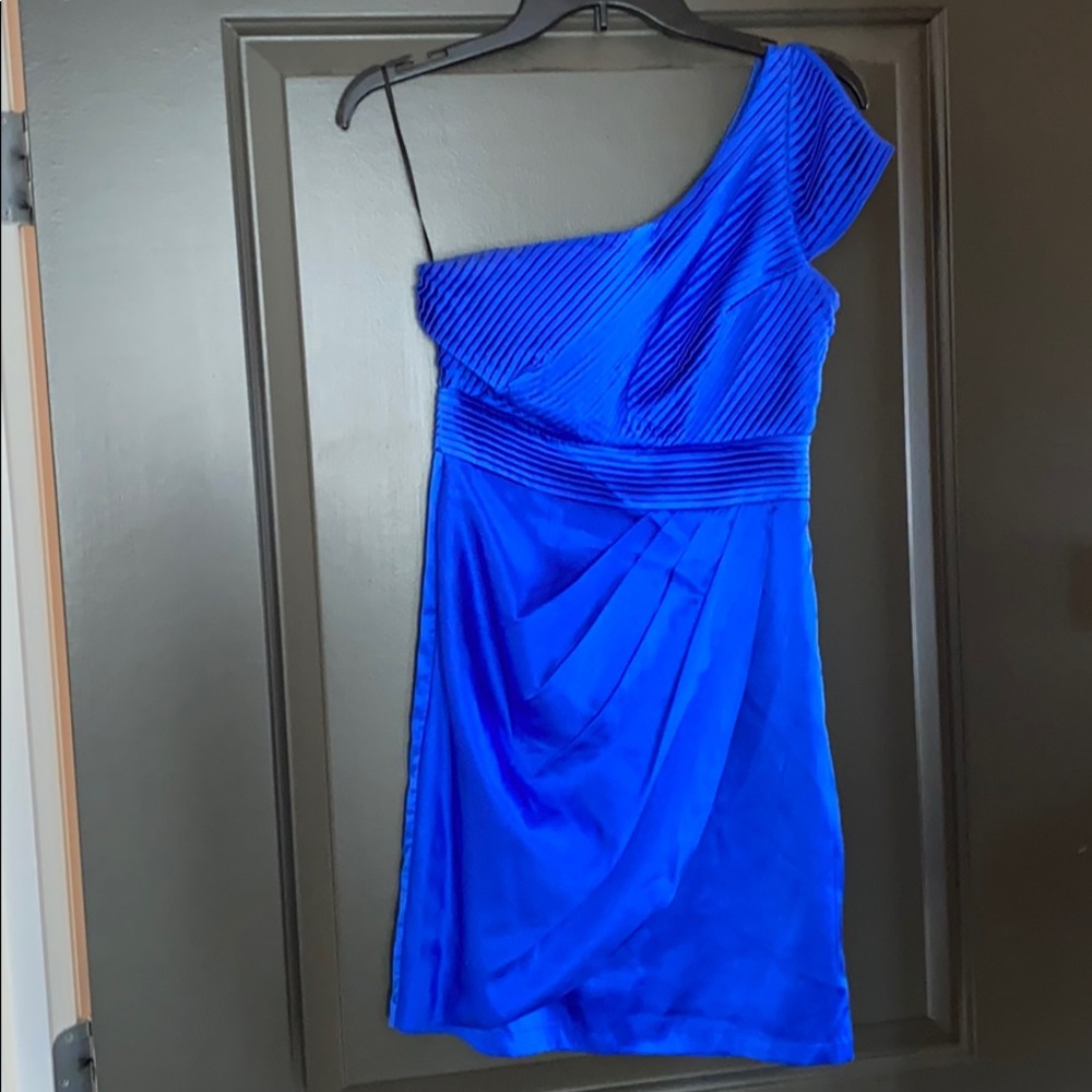 Blue silk one shoulder party dress